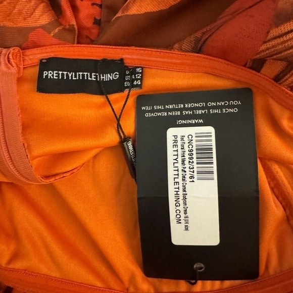 Pretty Little Thing NWT Size 12 Red w/Floral Print Corset Bodycon Dress - Picture 2 of 4